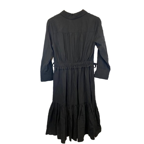 Kobi Halperin Black Elizabeth Tiered Shirt Dress Tencel Linen Size Medium - Picture 4 of 8